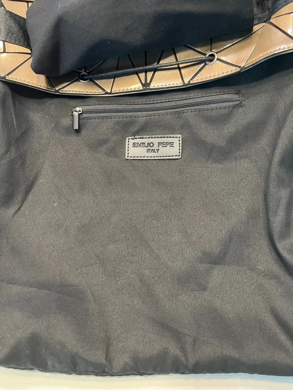 Emilio Pepe…..Geometric Metallic Bronze/Black Backpack…Made in Italy